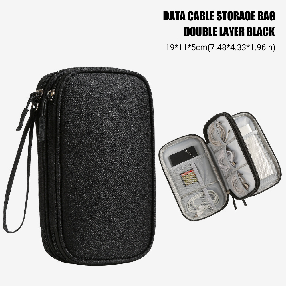 Sac de rangement de voyage pour cordon de câble, sac de rangement de câble de données de chargeur USB, étui de transport Portable étanche, sac de rangement multicouche: Black