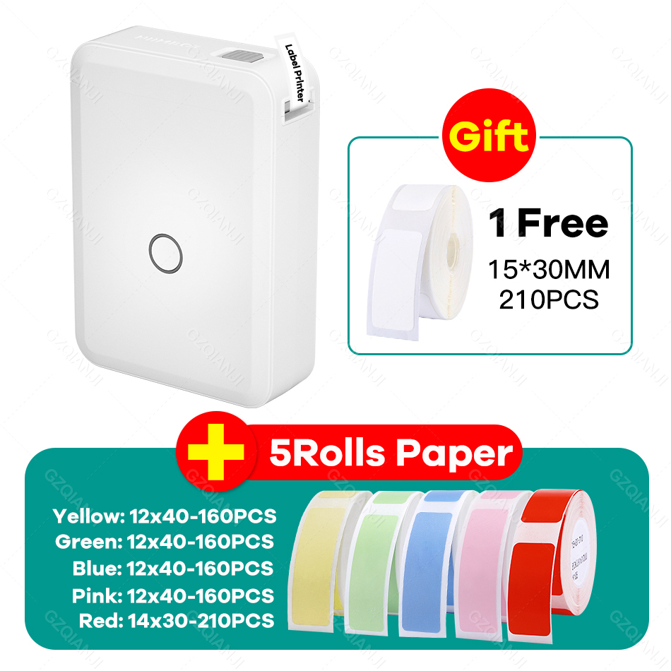 Niimbot D110 Paper Sticker Wireless Label Printer Pocket Handheld Printer Thermal Price Label Sticker Marker Home Office USE: Add 5 Color
