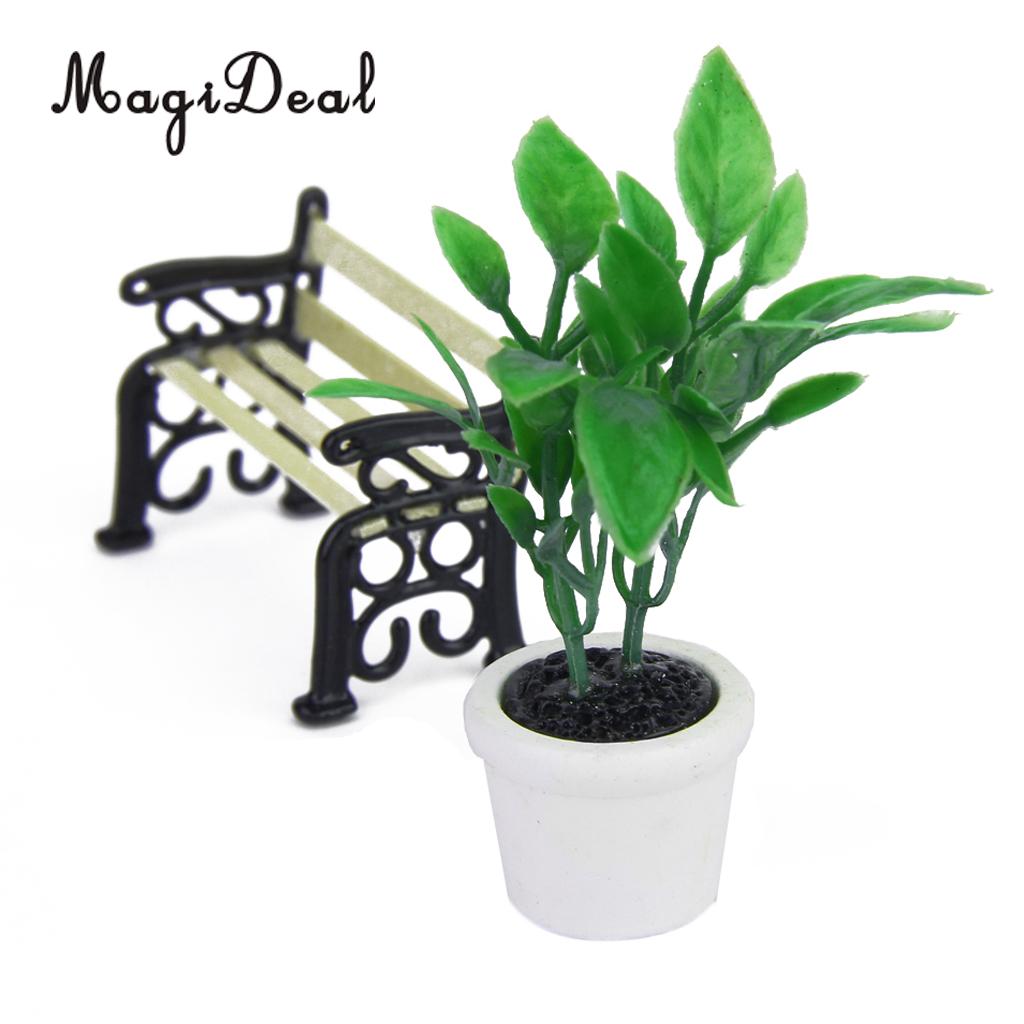 MagiDeal High 1/12 Scale Green Plant in White Pot Dollhouse Miniature for Office Kitchen Garden Acc Children Role Play Game