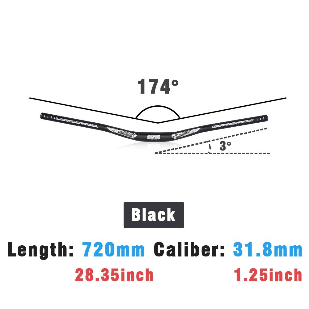 Accessori per Mountain Bike con manubrio curvo per bicicletta in lega di alluminio LUNJE per parti del ciclo del volante con attacco manubrio da 31.8mm 720/780mm: 720mm Black