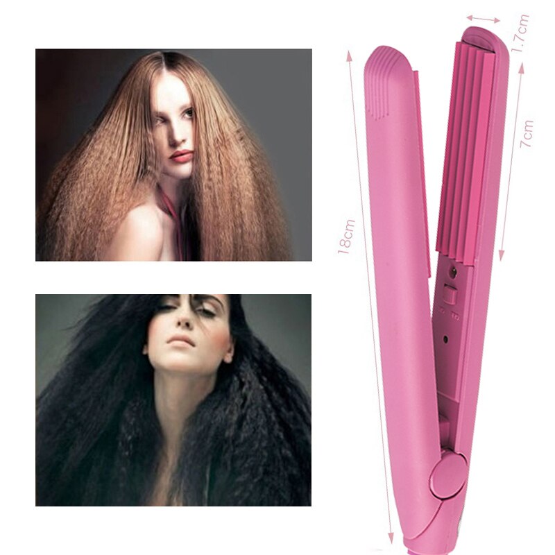 TOHUAN-plancha de cerámica para el pelo, accesorio de color rosa, pequeña, corrugada, peinado