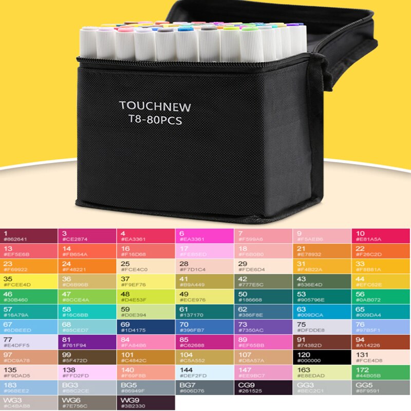 TOUCHNEW T8 12/30/40/60/80 Colors Set Sketching Markers Drawing Pen Set with Dual Tip Brush Pens for Manga School Color Pen: 80 colors set