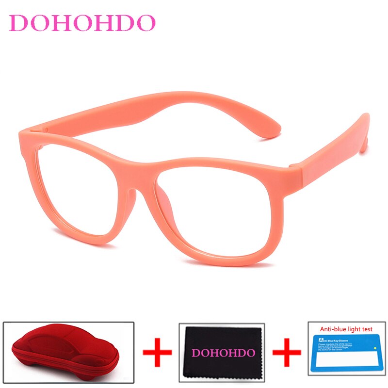 Blauw Licht Bril Kinderen Blokkeren Computer Brillen Kids Meisjes Transparante Zachte Siliconen Frame UV400 Okulary Met Case: orange
