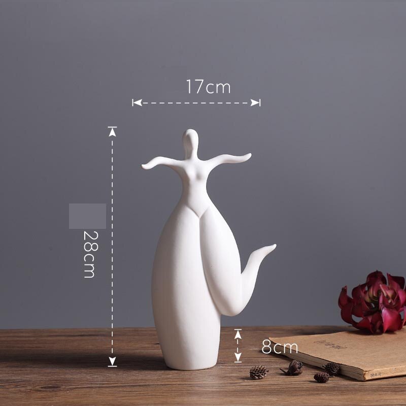 Vilead keramik hvid fed dame danser statuer moderne dansende kvinder figurer til interiør nordisk boligindretningstilbehør: Tyk dame danser d