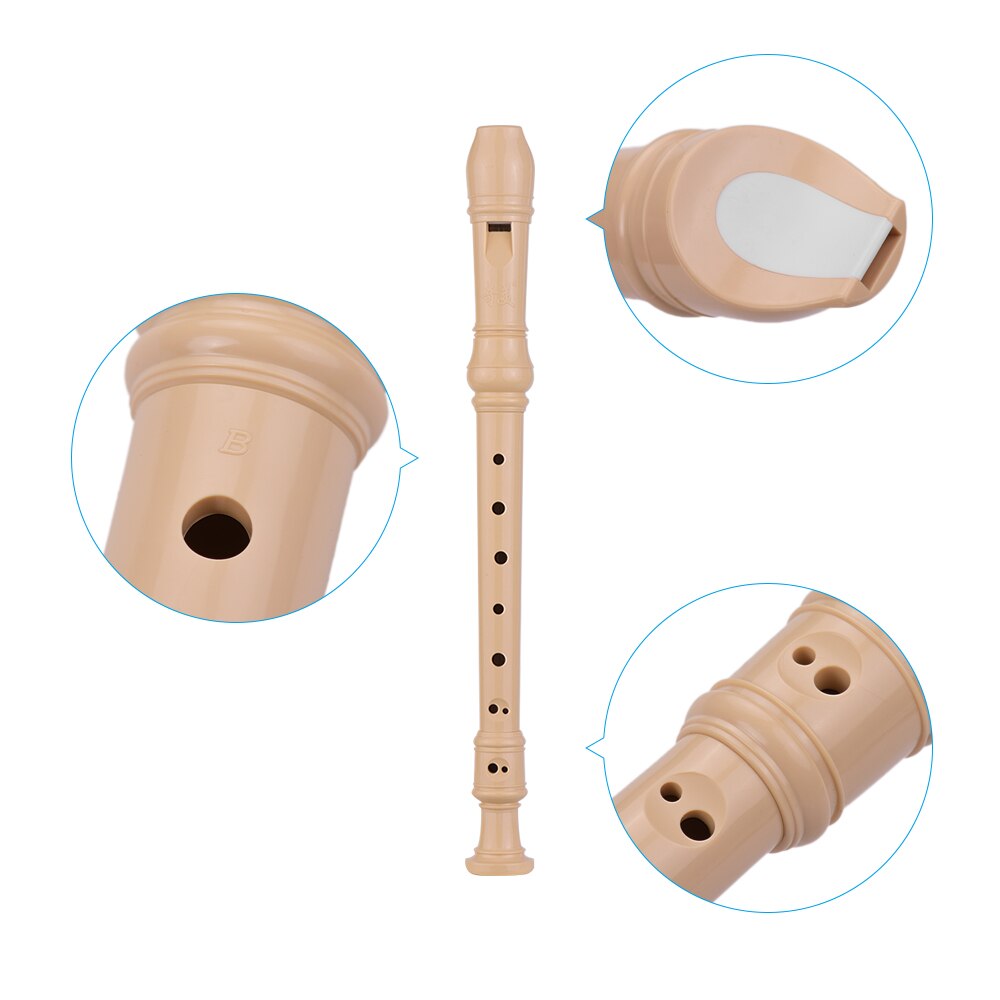 Baroque Style Fingering 8 Holes Clarinet Soprano Descant Recorder ABS Flute with Cleaning Stick Portable Lanyard Finger Rest