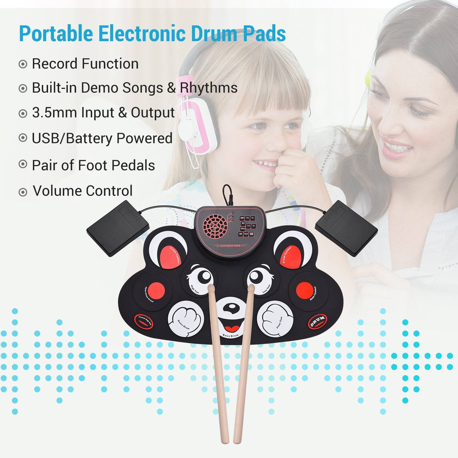 Portable Roll-up Electronic Drum Pad Silicon Digital Drum 9 Demo Songs 10 Rhythms Record 3.5mm Microphone Speaker