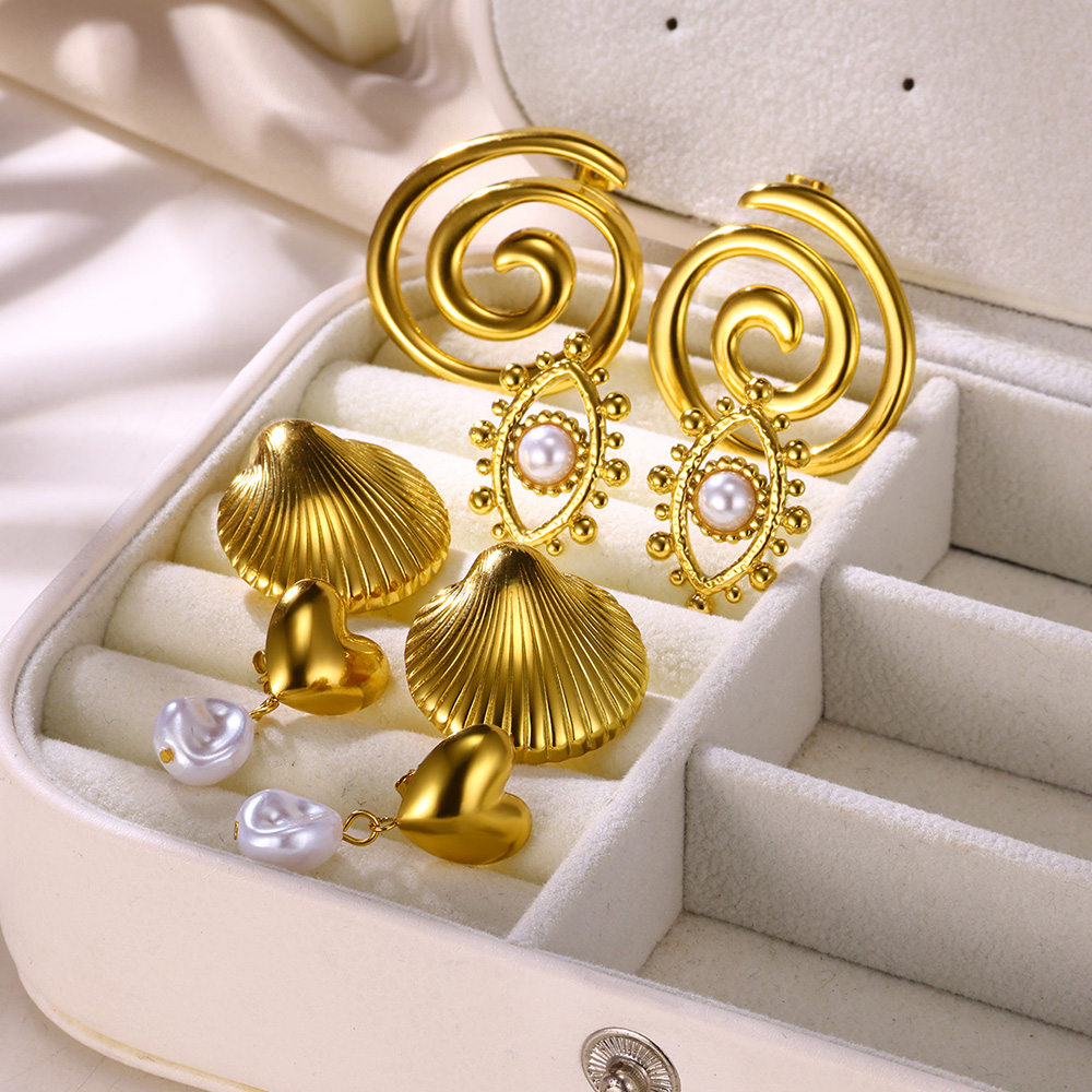 Pendientes delicados de flores para mujer, concha de Color dorado, acero inoxidable, resistente al agua, joyería Bohemia para el sol, Aretes de perlas de Navidad bonitos