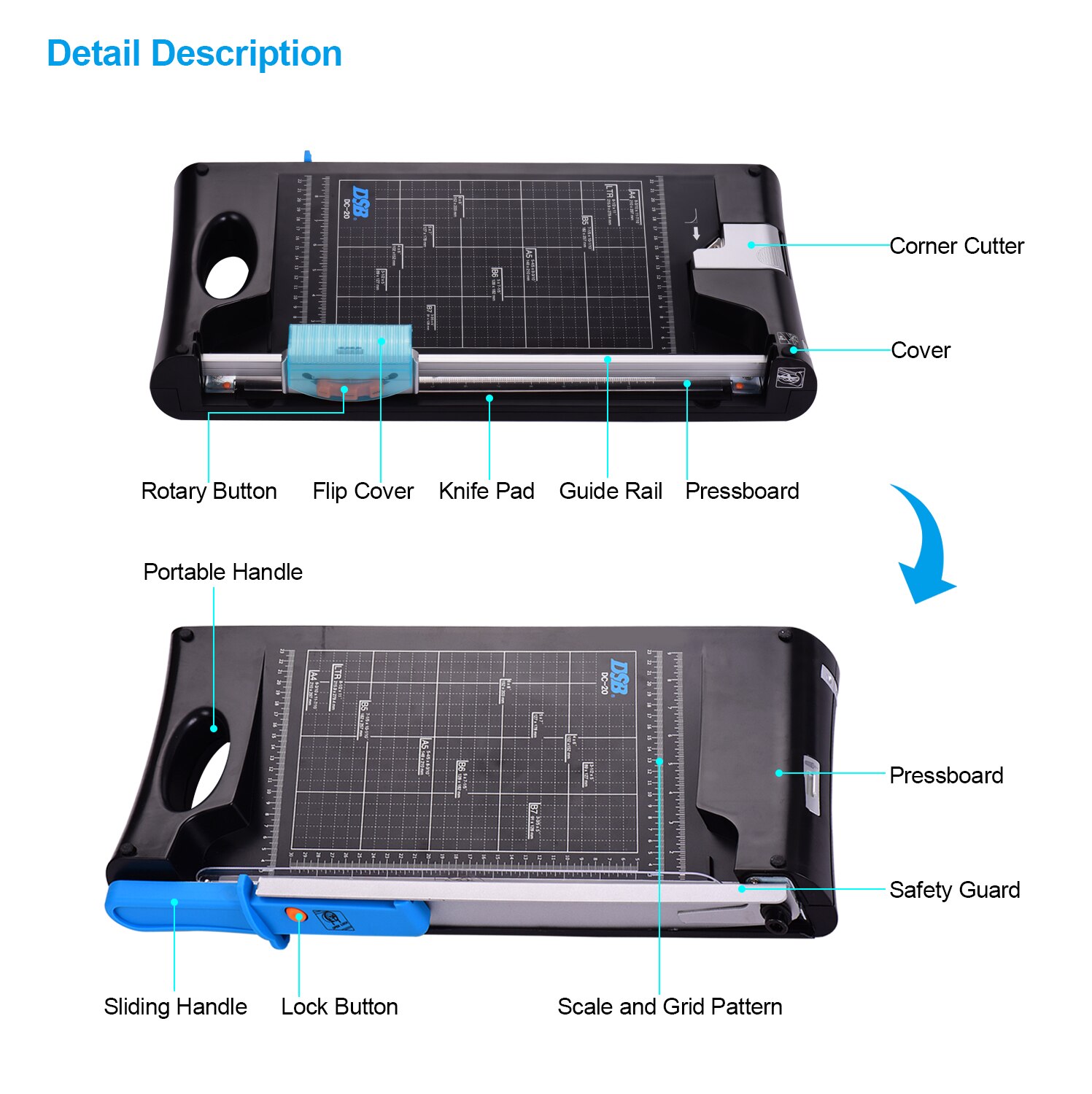 Multi-Functional A4 Photo Cutter Double-Sided Paper Trimmer Guillotine Straight Skip Wave Corner Cutter with 13 Inch Cut Length