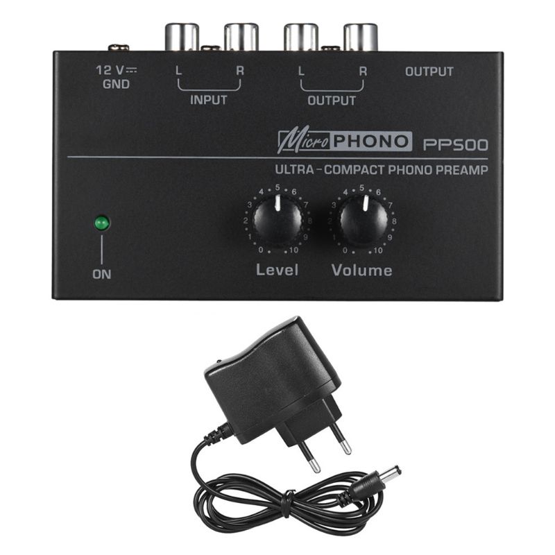 PP500 Phono Preamp Preamplifier with Level Volume Controls RCA Input Output 1/4" TRS Output Interfaces for LP Vinyl Turntable