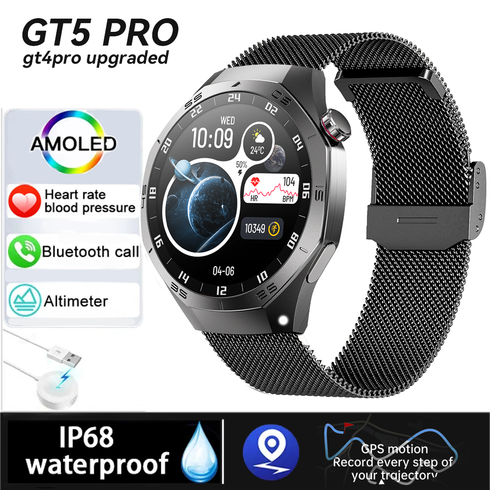 Gt 5 pro smartwatch masculino tela amoled gps esportes bluetooth chamada freqüência cardíaca oxigênio no sangue ao ar livre à prova dwaterproof água smartwatch 2025 novo: Verde