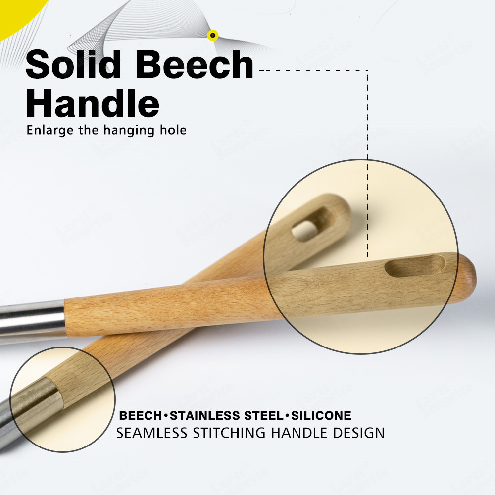 Kit d'ustensiles de cuisine en Silicone, ensemble d'outils de cuisine, accessoires allongés manche en bois massif, spatule cuillère Kit avec ustensiles de rangement
