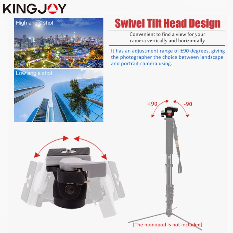 KINGJOY-trípode de KH-6500 oficial, cabeza de bola giratoria frontal a trasera, Mini de aluminio con placa de 1/4 y tornillo de 3/8 pulgadas para cámara DSLR