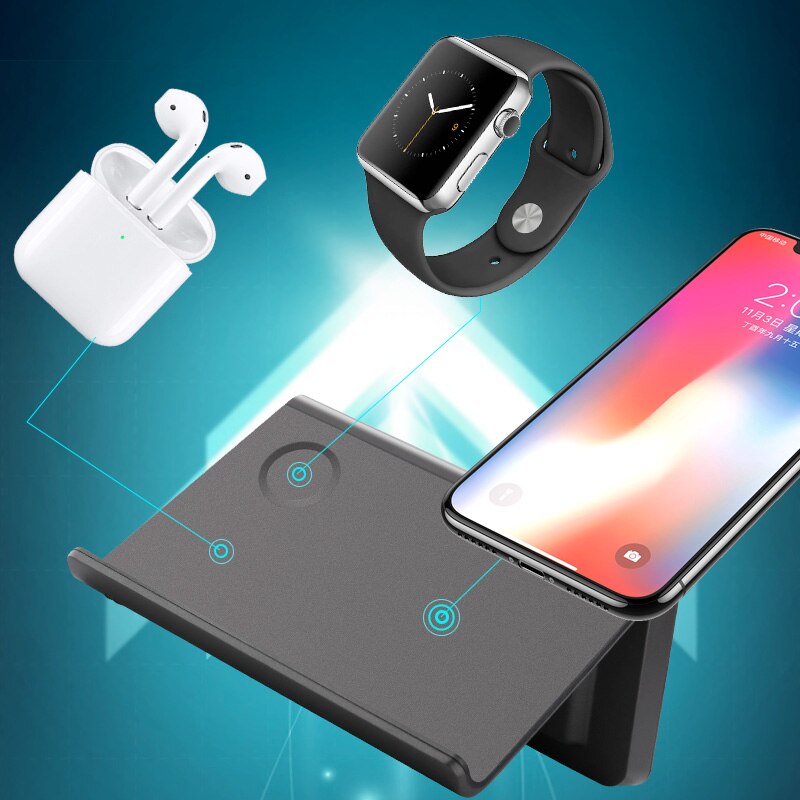 LED electric alarm clock Digital thermometer 3 in 1 watch/earphone/phone wireless charger clock Qi 10W fast charging