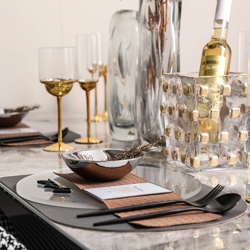 High End Restaurant Model Room Dining Table Setting Set Dinner Plate Round Acrylic Tray Mat Stainless Steel Bowl