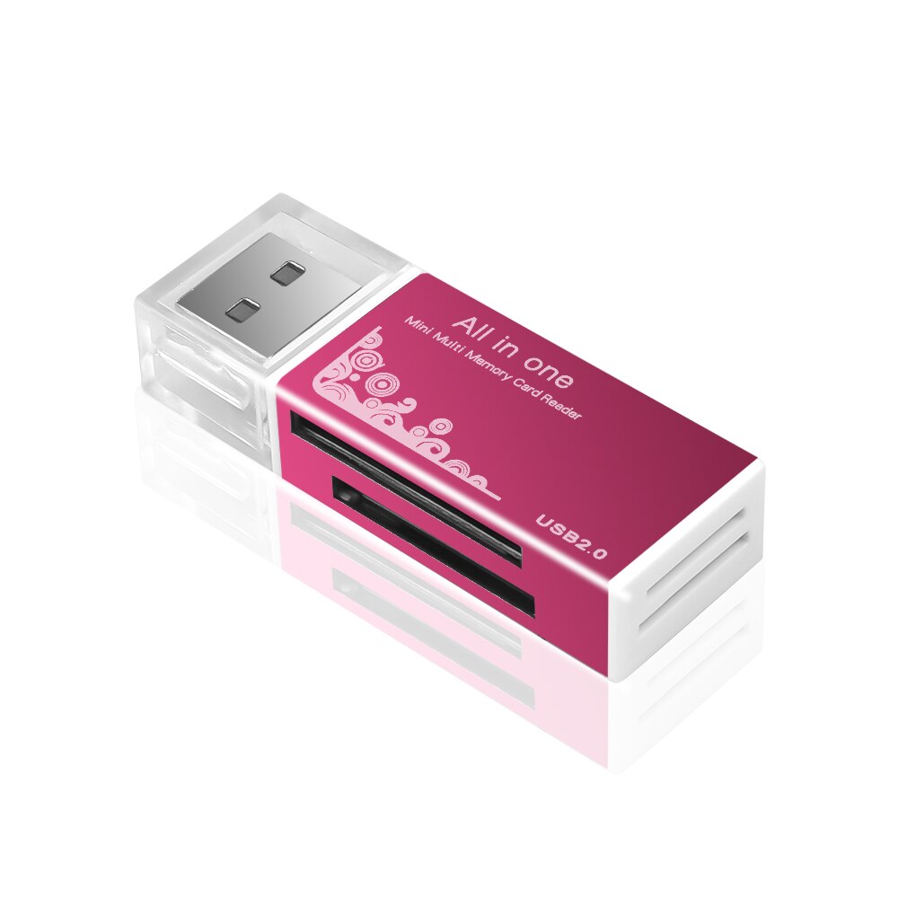 All In 1 USB 2.0 Multi TF / SD / Micro SD / MS /Micro MS Memory Card Reader: Pink