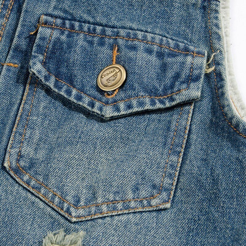 primavera ajuste delgado con capucha camuflaje agujero masculino Denim chalecos hombre vaca niño chaquetas sin mangas chaleco cremallera Fly