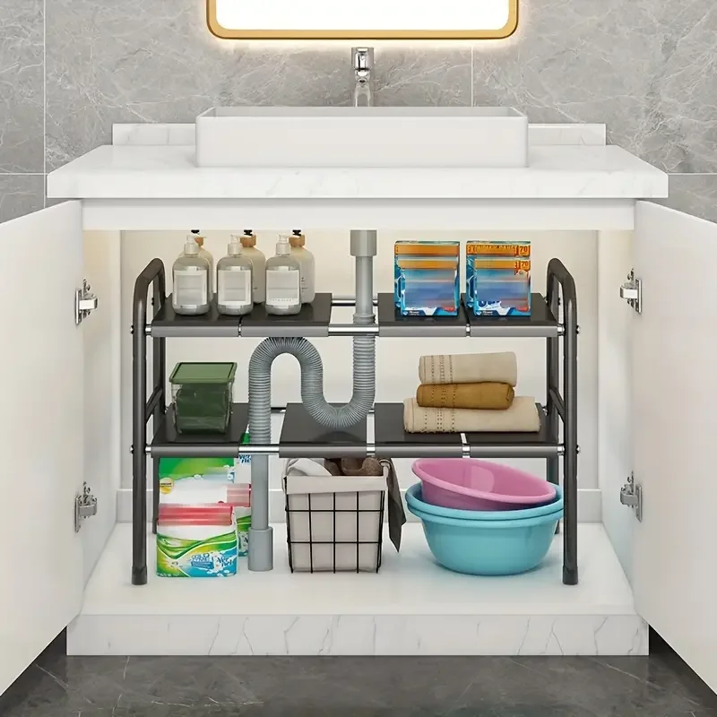 Kitchen Storage Shelf Under Sink Organizer Retractable Shelf For Under-sink Cabinet And Countertop Kitchen Organizer Rack