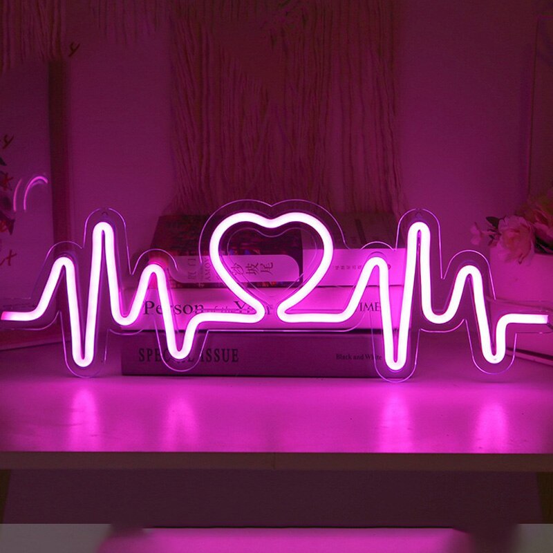Hartslag Neon Sign Licht Led Liefde Logo Lamp Bruiloft Lighing Backplane Bekentenis Kerst Decor Achtergrond Muur Usb Aangedreven