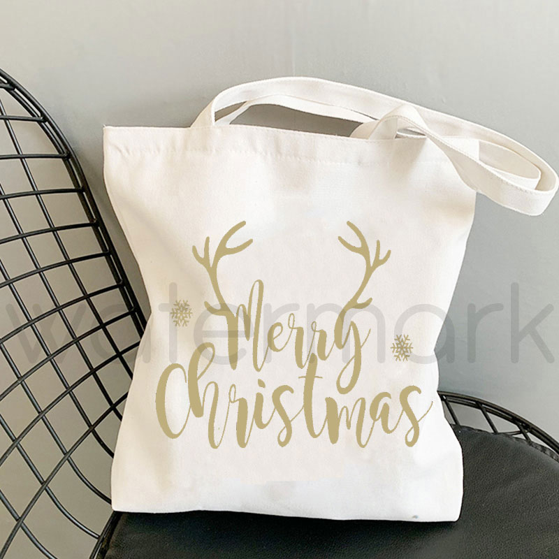 Shopper – sac à main Kawaii imprimé joyeux noël pour femmes, sac de Shopping en toile, fourre-tout pour filles, sac à bandoulière: green