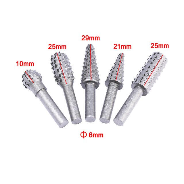 5/10Pcs Steel Rotary Rasp File 1/4" Shank Rotary Craft Files Rasp Burrs Wood Bits Grinding Power Woodworking Hand Tool: GREY  5Pcs
