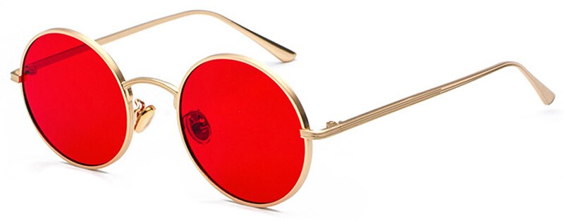 Peekaboo gold round metal frame sunglasses men retro summer style women red lens sun glasses unisex yellow pink black: gold with red