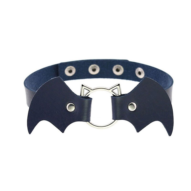 1 Pc PU Leather Choker Gothic Necklace Chain Jewely Accessories Punk Bat Collar Choker Women Necklace Sitaicery Kit: deep blue