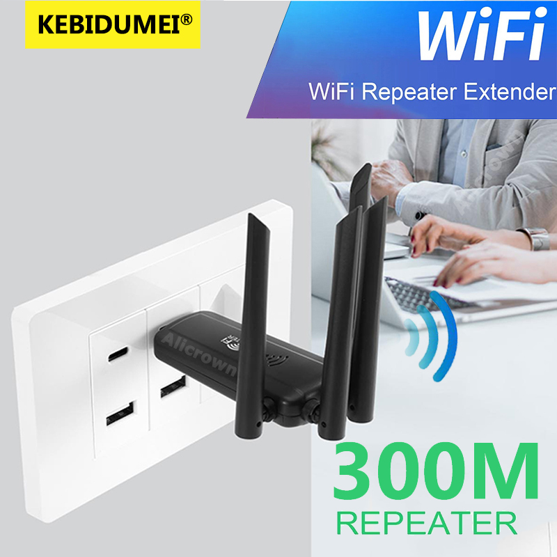 2.4G 300Mbps USB Wireless WiFi Repeater 4 Antenna WiFi Signal Amplifier Booster Long Range Extender For Home Network Extension