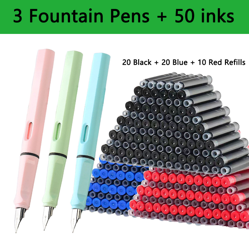 Juego de tinta reemplazable para pluma estilográfica, tinta negra/azul/roja EF, suministros escolares, papelería para escribir, caligrafía, 53 Uds.