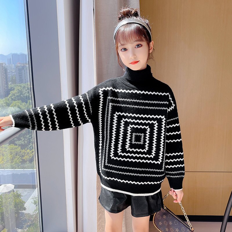 Suéteres de cuello alto para niños y adolescentes, ropa de punto de manga larga, disfraz Unisex de , 4-13 años, otoño