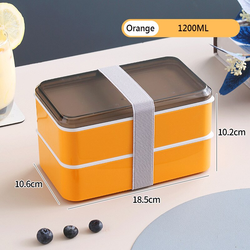 Portable Lunch Box Set Picnic Japanese Snack Bento Box Women Kitchen Food Storage Containers Office Worker Microwave Tableware: 2 Layer Orange 1200M