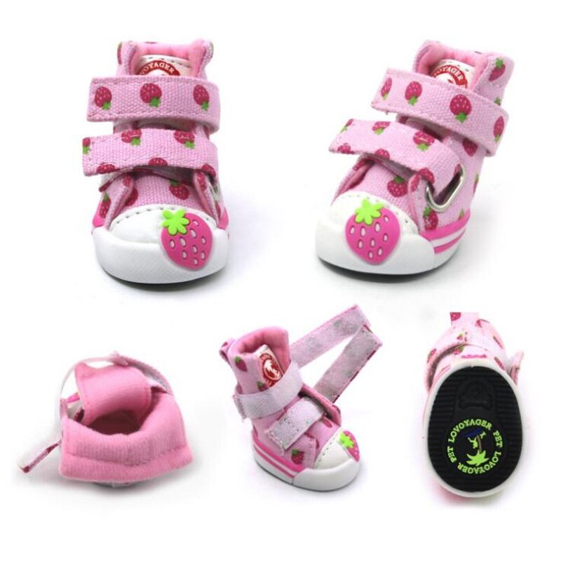 4Pcs/set Dog Cat Canvas Shoes Pet Cozy Strawberry Sneakers Chihuahua Yorkies Anti-slip Footwear for Small Large Dogs Cats XS-XL