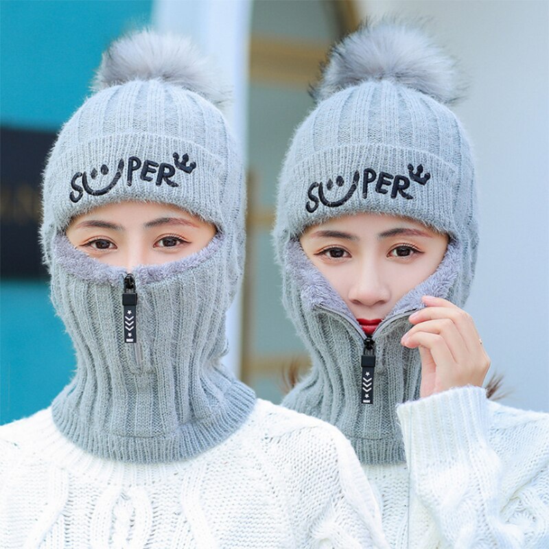 Female Winter Knitted Hats Add Fur Lined Warm Wint... – Grandado