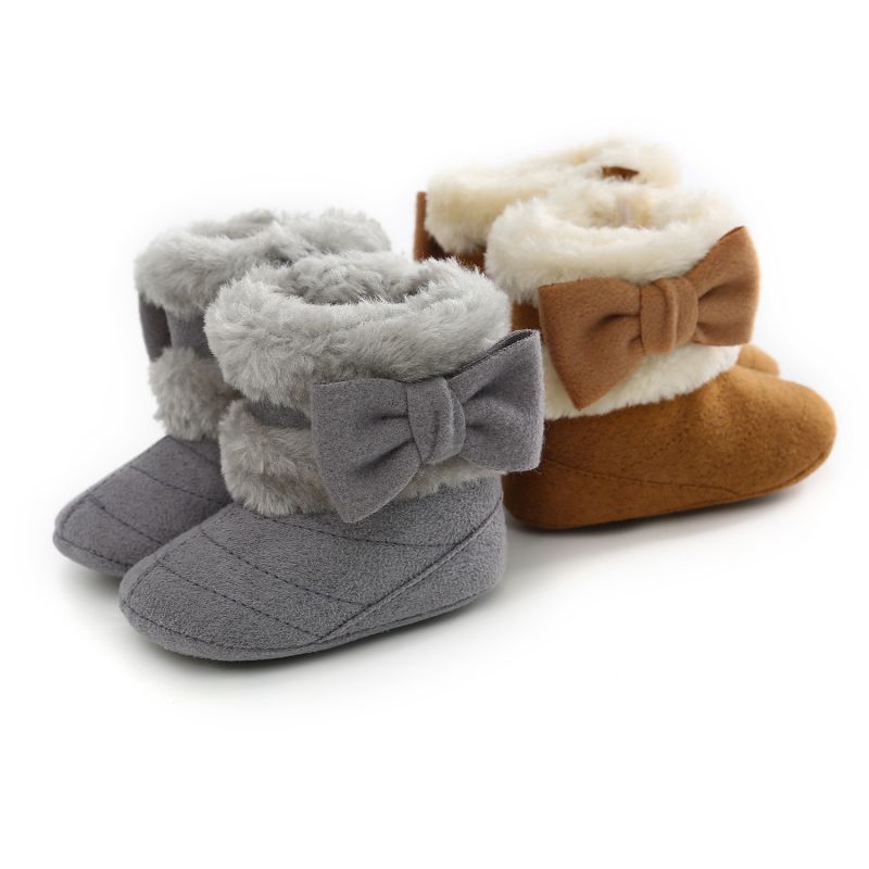 Pasgeboren Baby Meisjes Winter Warm Boog Fur Mid-Kalf Lengte Slip-On Harige Laarzen 0-18M baby Baby Snowboots W Zachte Bodem Schoenen