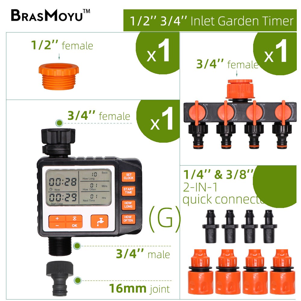 BRASMOYU Electronic Sprinkler Timer Gardens Hose Outdoor Waterproof Automatic System Valve Programmable Controller Irrigation: G