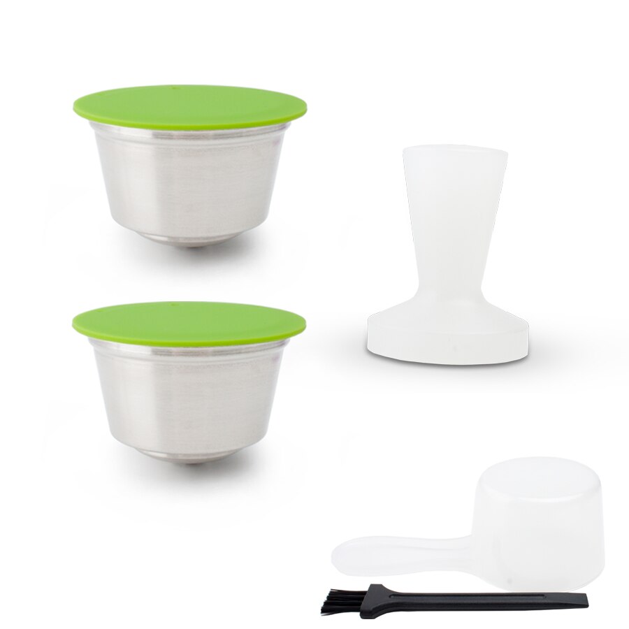 Tasse réutilisable réutilisable de Capsule de café d'acier inoxydable de goutteur de filtre de café adaptée à la Capsule de café de cafetière de Dolce Gusto: 2pod 1 PP tamper