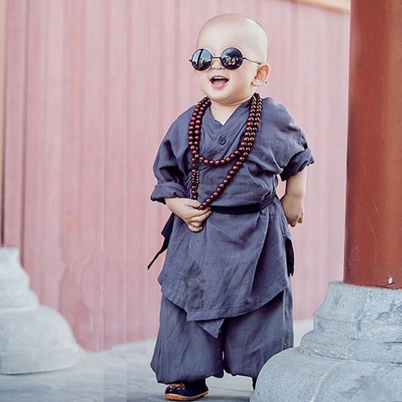 Buddhist Priests Bonze Monk Costume For Children Kids Shaolin Temple Clothes Funny Halloween Cosplay Studio Photography Clothing