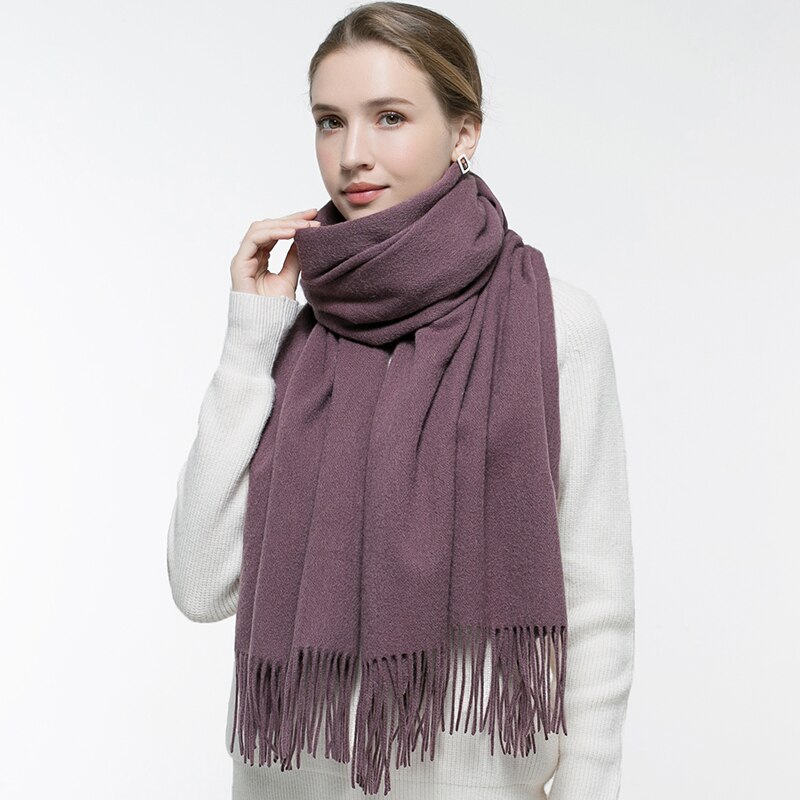 Efterår visne uld tørklæde kvinder tykkere varme echarpe wraps damer cashmere foulard femme solid kamel fine uld tørklæder