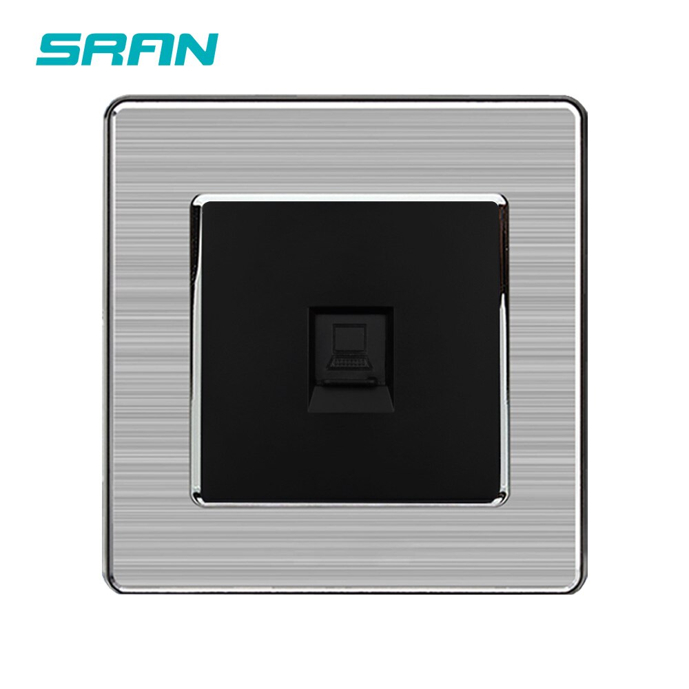 Sran væg  rj45 stik, kat 5 datanetværk computer interface rustfrit stål panel 86mm*86mm hvid/sort/guld: Sort  a2 rj45 kat 5