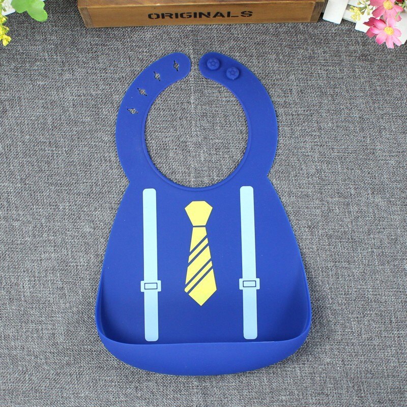 Baby's Bibs Waterproof Soft Edible Grade Silica Gel Saliva Towel Dining Pocket: dark blue yellow tie