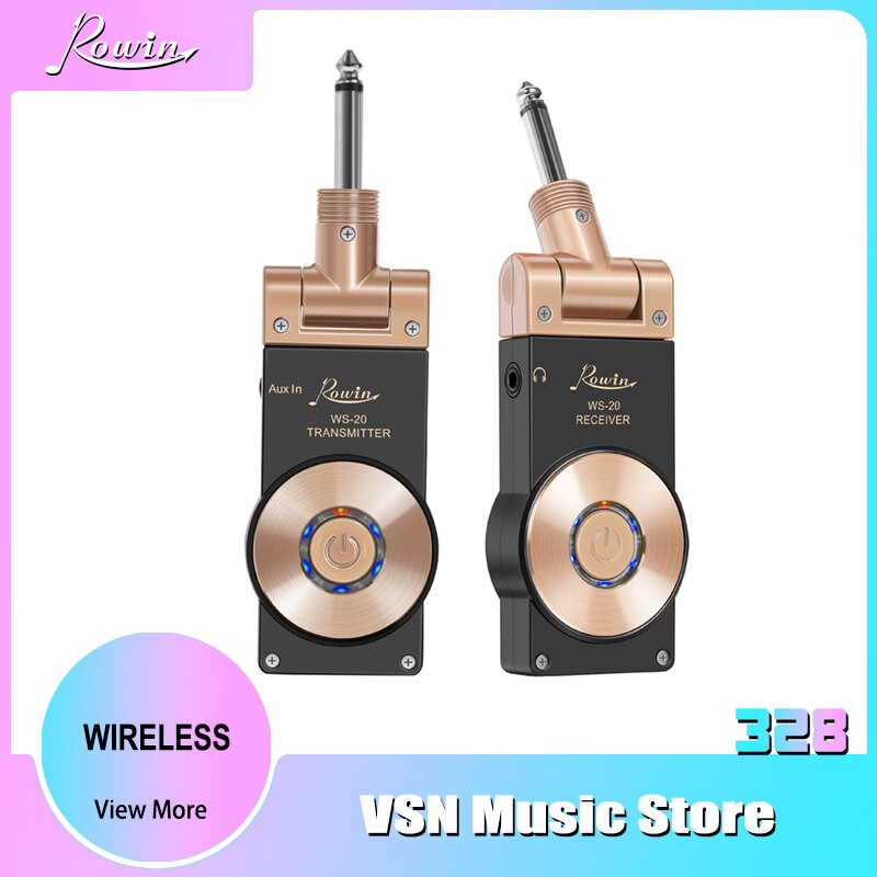 Rowin 2.4G Rechargeable Wireless Guitar System Transmitter Receiver for Electric Guitar Bass with Rechargeable Battery