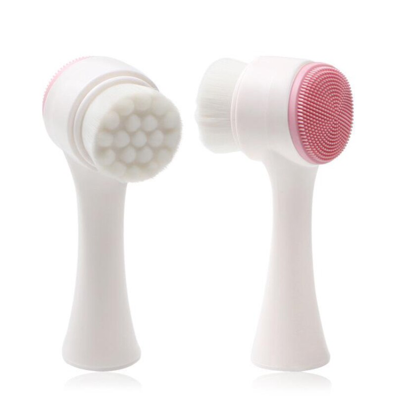 Brosse de nettoyage du visage en Silicone Double Face Portable, Massage du visage, en Fiber: Rose