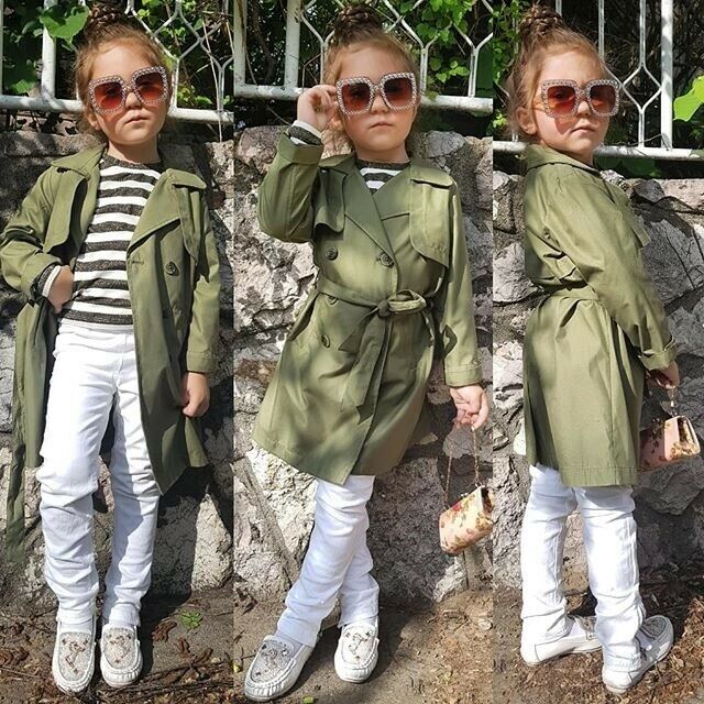Girls Long Trench Coat Double Breasted Quilted Button Up Kids Autumn Jackets