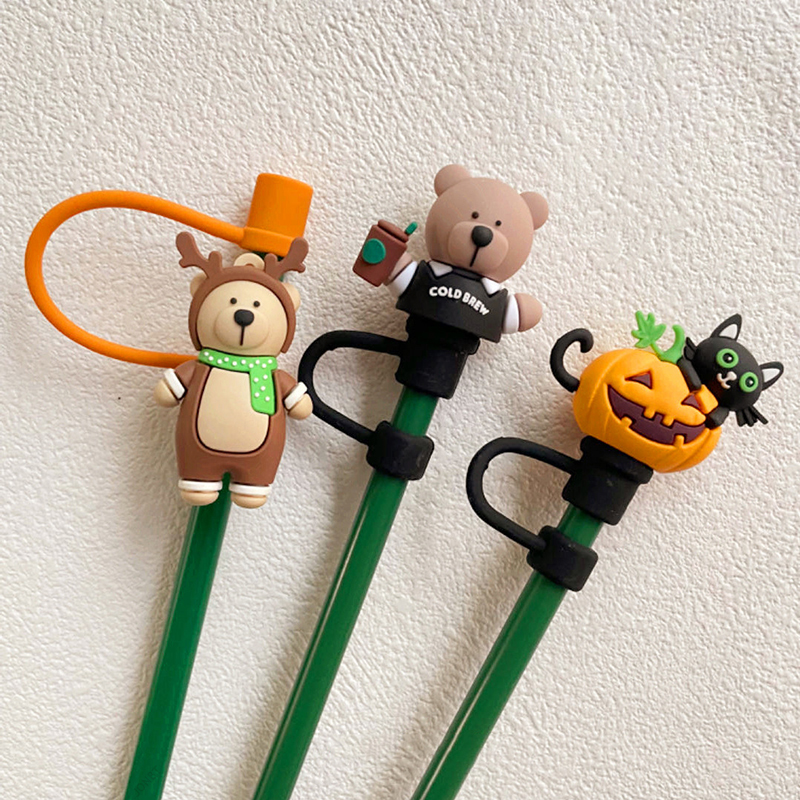 Hallowmas Pumpkin Straw Cover Cap Suitable For Starbucks 7-8mm Sippy Tumbler Cup Silicone Straw Covers Reusable Dust Stopper