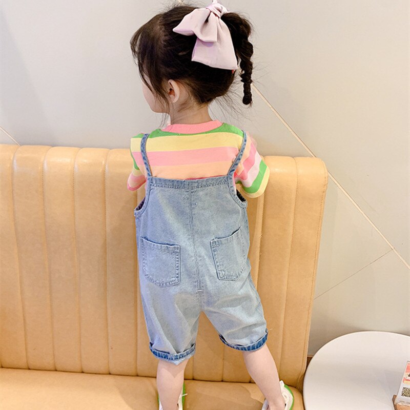 DFXD-ropa de verano coreana para bebé, niño pequeño peto para, pantalones vaqueros con tirantes de un solo pecho, monos de algodón, pantalones 2-7T