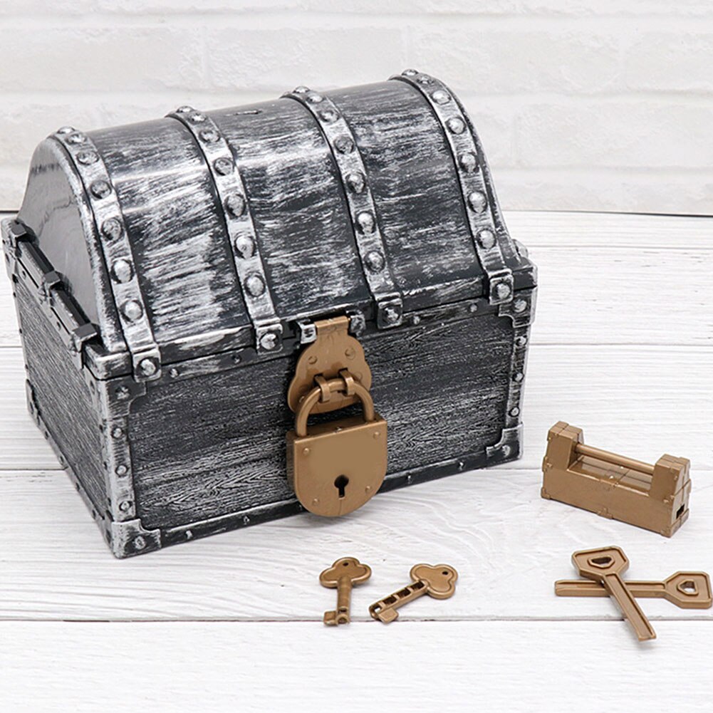 With Keys Gems Holder Early Learning Pirate Treasure Chest Kids Toys Plastic Storage Box Home Decoration Children Vintage