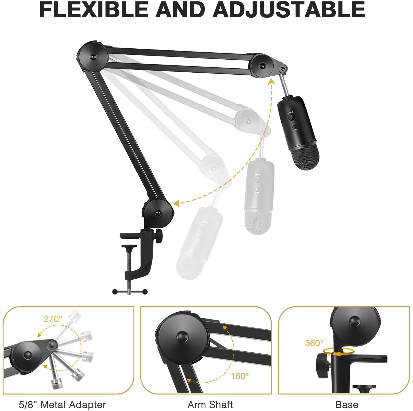 Soporte de micrófono para pantógrafo, brazo de suspensión ajustable, resistente, con filtro Pop, para Blue Yeti Bm 800