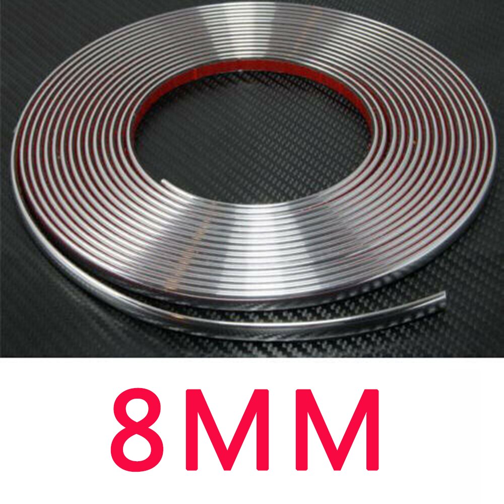 8mm*5m Chrome Car Styling Moulding Strip Trim Cover Tape Soft PVC With Chrome Polished