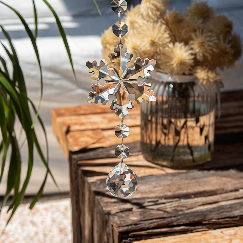 Weihnachten Kristall Schneeflocke Ornament Weihnachten Baum Hängen Anhänger Auto Dekoration T5EB