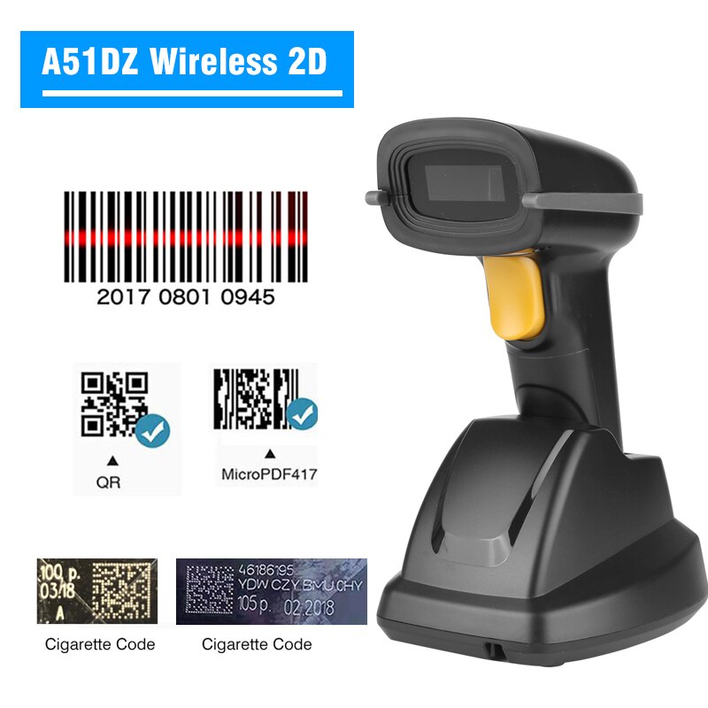 HSTEM 1D 2D Barcode Scanner Handheld 2.4G Bluetooth Wireless USB Wired Bar Code Reader Support For Data Matrix PDF417 QR Code: 2D Wireless Base
