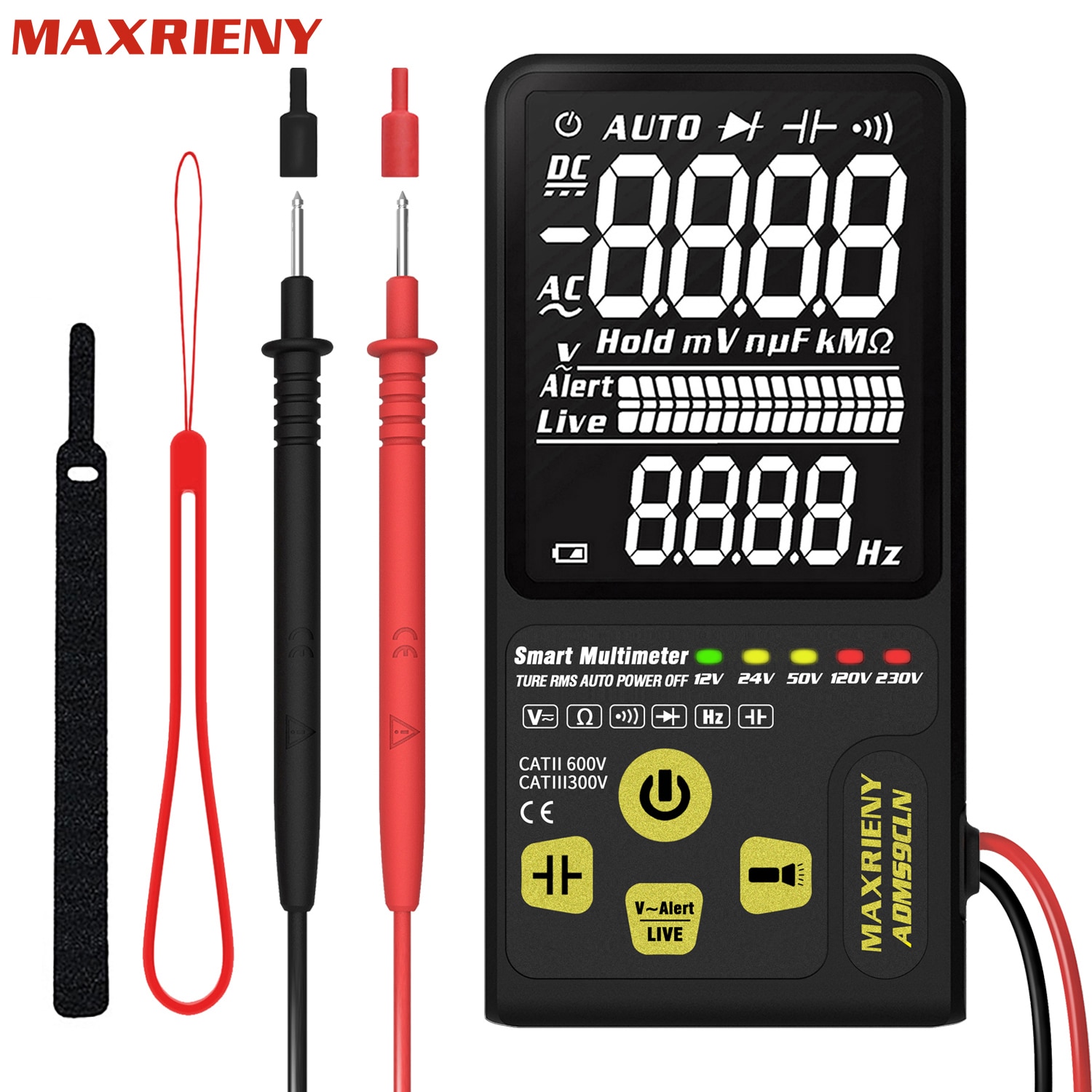 ADMS9CLN Dual Mode Intelligent Automatic Digital Multimeter AC/DC Voltage Resistance Frequency Capacitance Meter with Flashlight